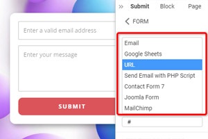 Options d'envoi du formulaire de contact