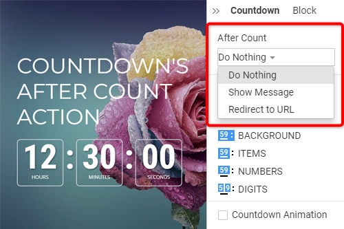How to set the After Count Action for a countdown