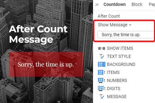 How to use the Countdown After Count Message