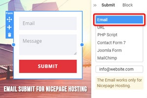 Envoyer un e-mail pour l'hébergement Nicepage