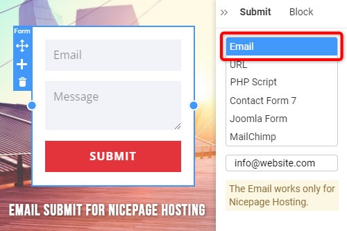 Az e-mail küldés használata Nicepage tárhelyszolgáltatáshoz