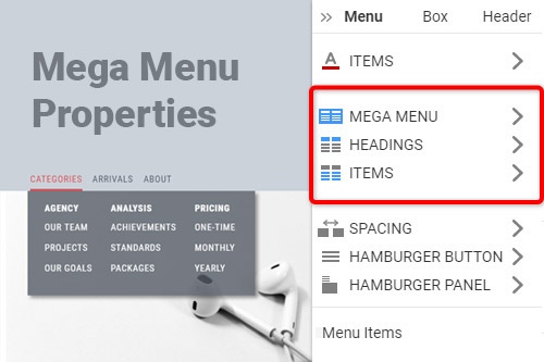 How to edit the Mega Menu properties