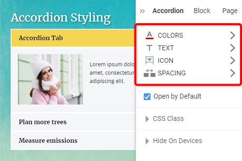 How to stylize the Accordion Tabs