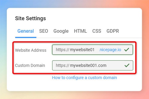 Cómo configurar el subdominio y el dominio personalizado en la configuración del sitio