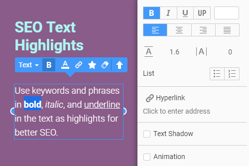 How to use the SEO Text Highlights while editing texts on websites