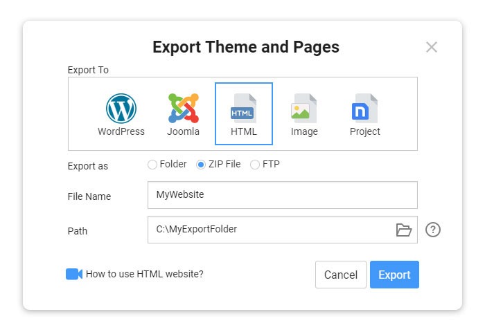 Use website generator for HTML, WordPress, and Joomla