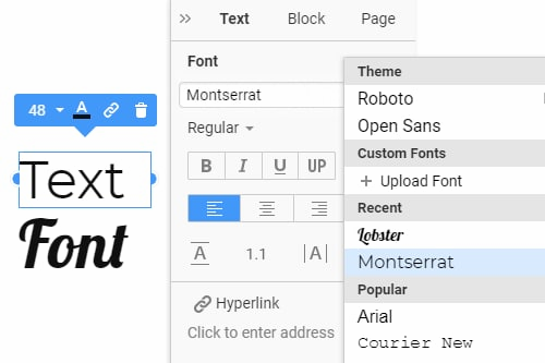 How to change the Font for the Text element on a web page