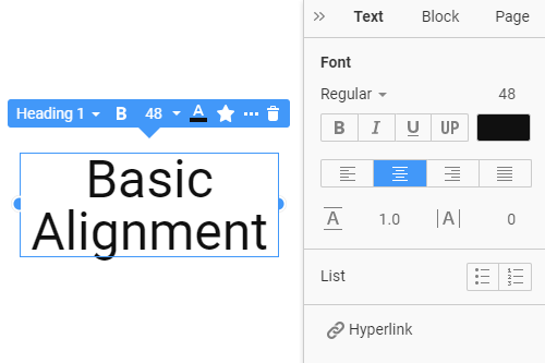 How to align content in the Text element in a web block